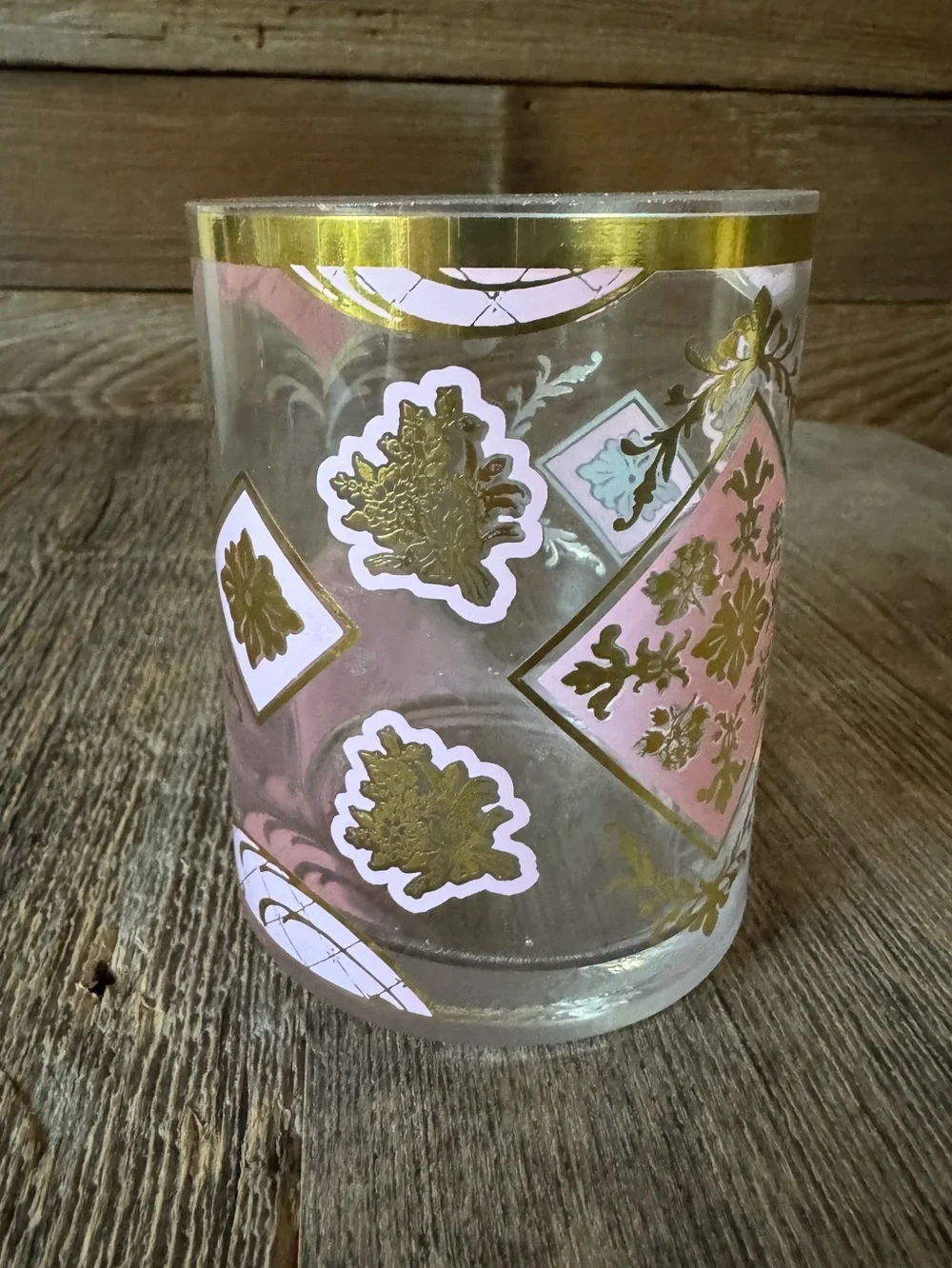 Vintage Culver Valencia lowball glass in a classic Hollywood Regency style